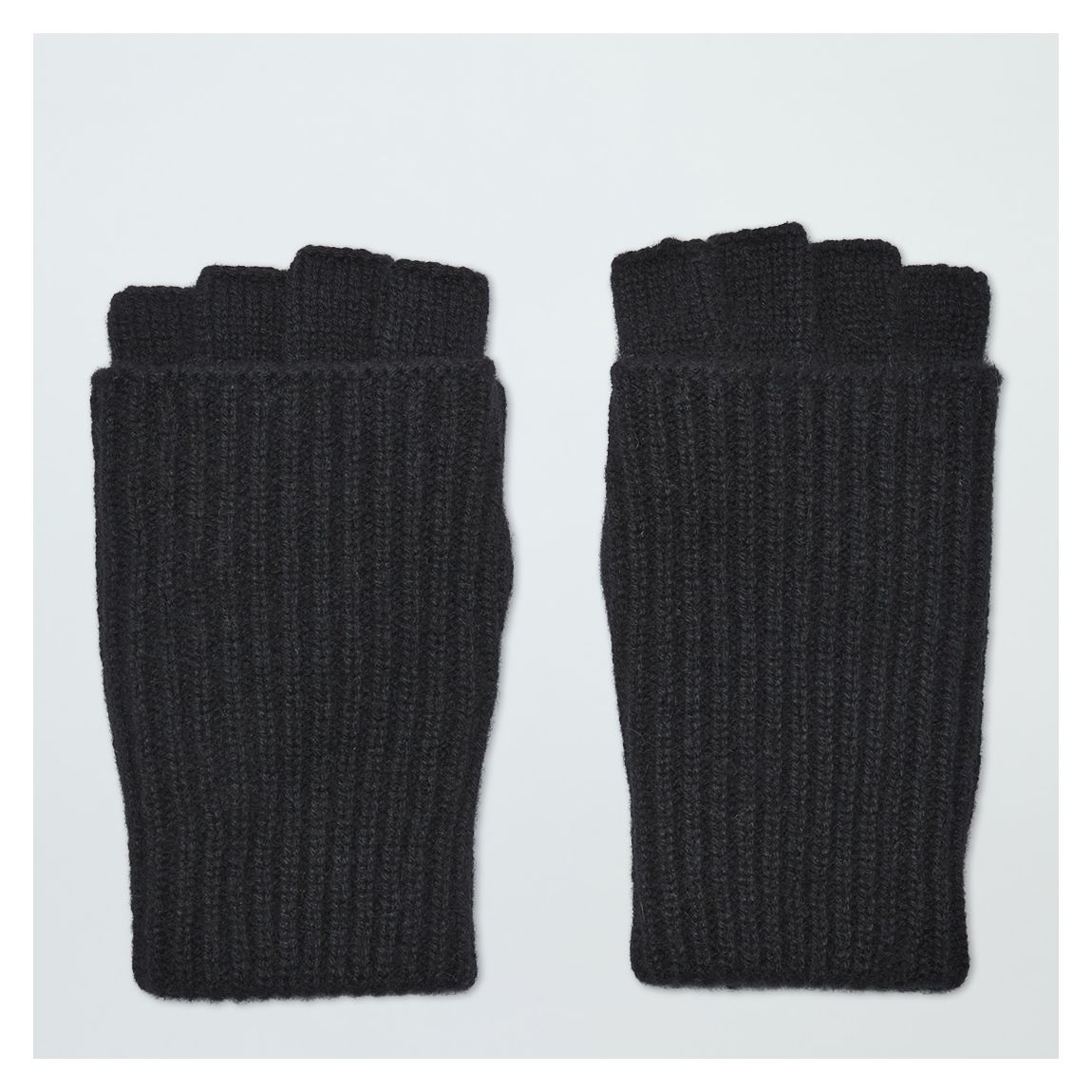 Black Cashmere Ribbed Fingerless Gloves main product photo