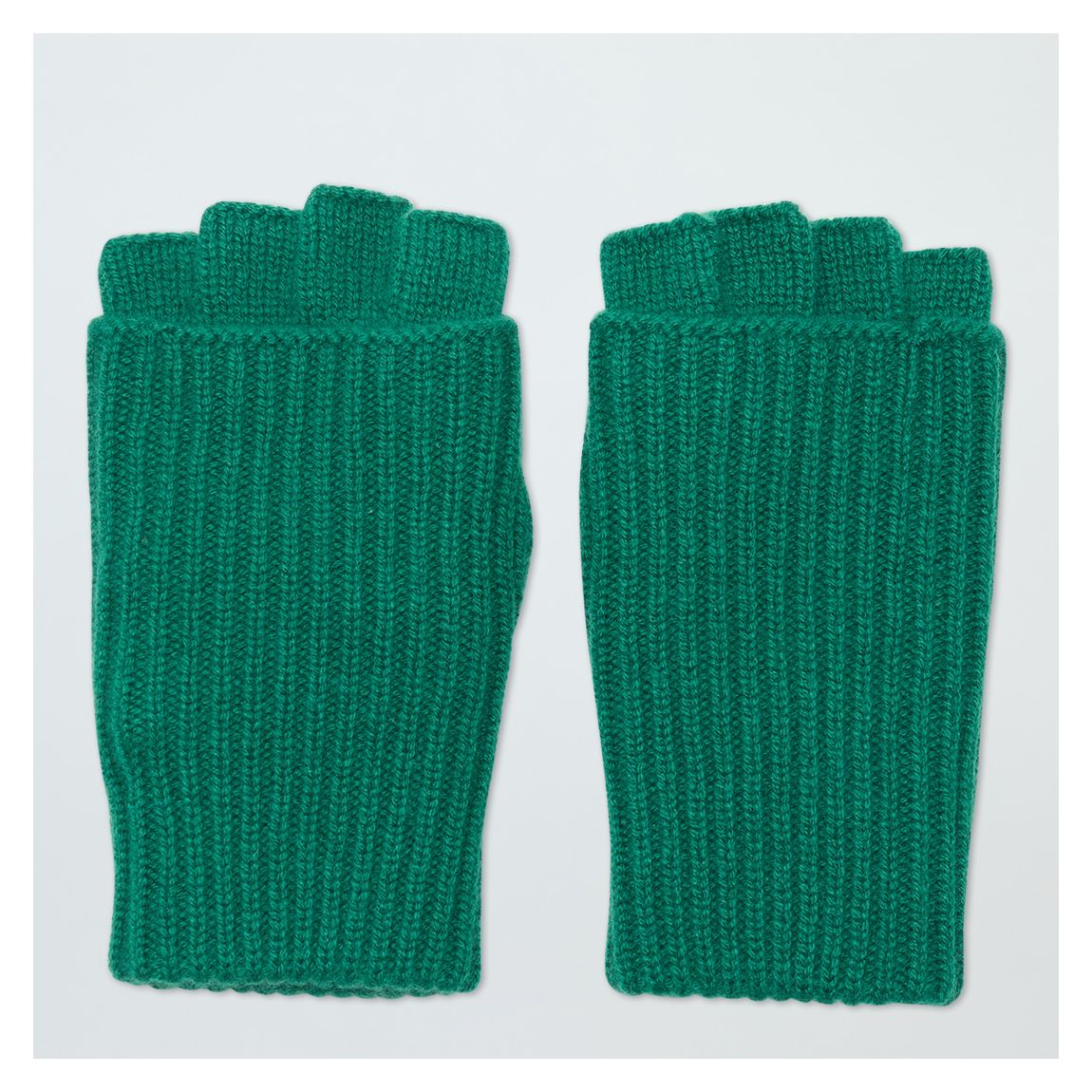 Green Cashmere Ribbed Fingerless Gloves main product photo