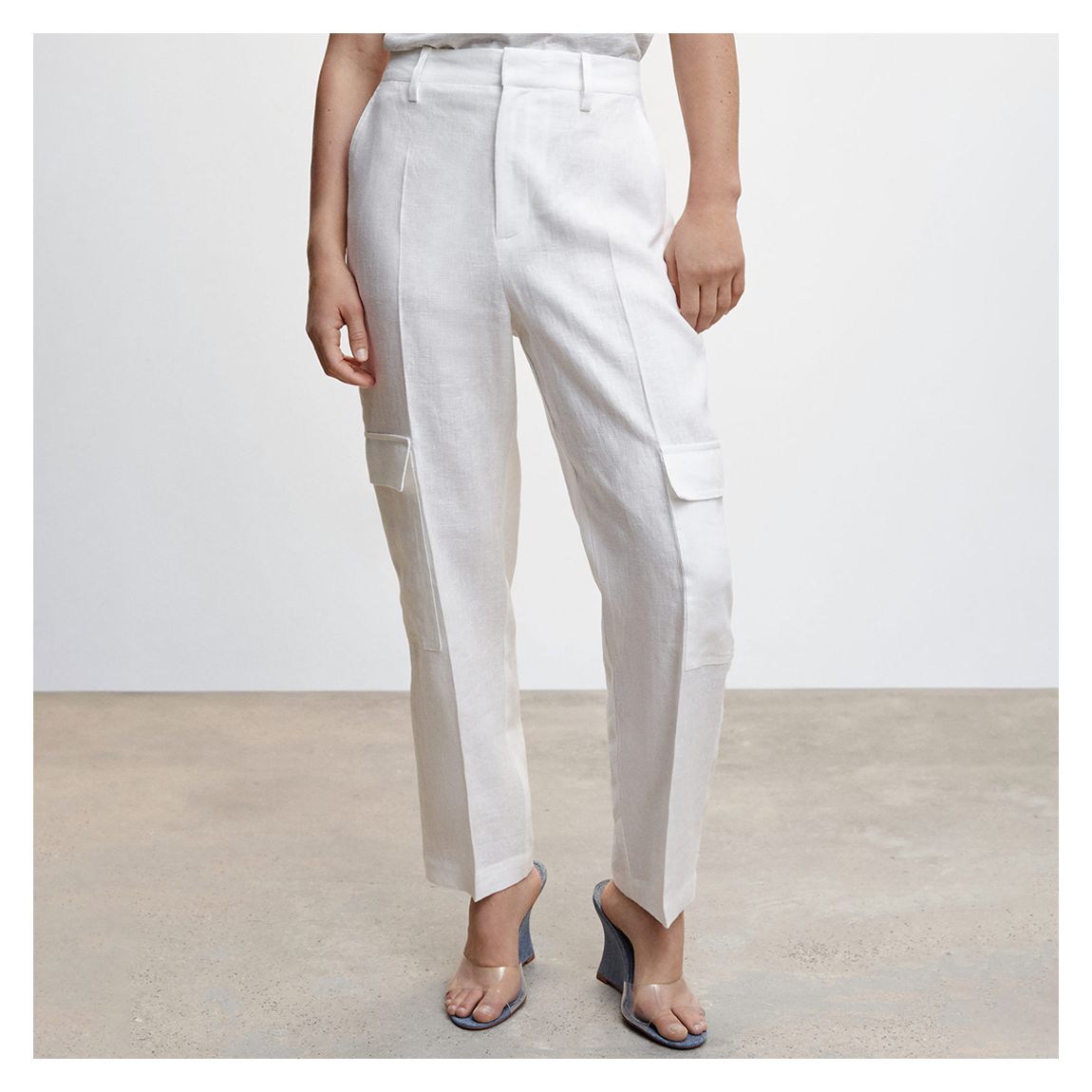 White Linen Cargo Trouser main product photo