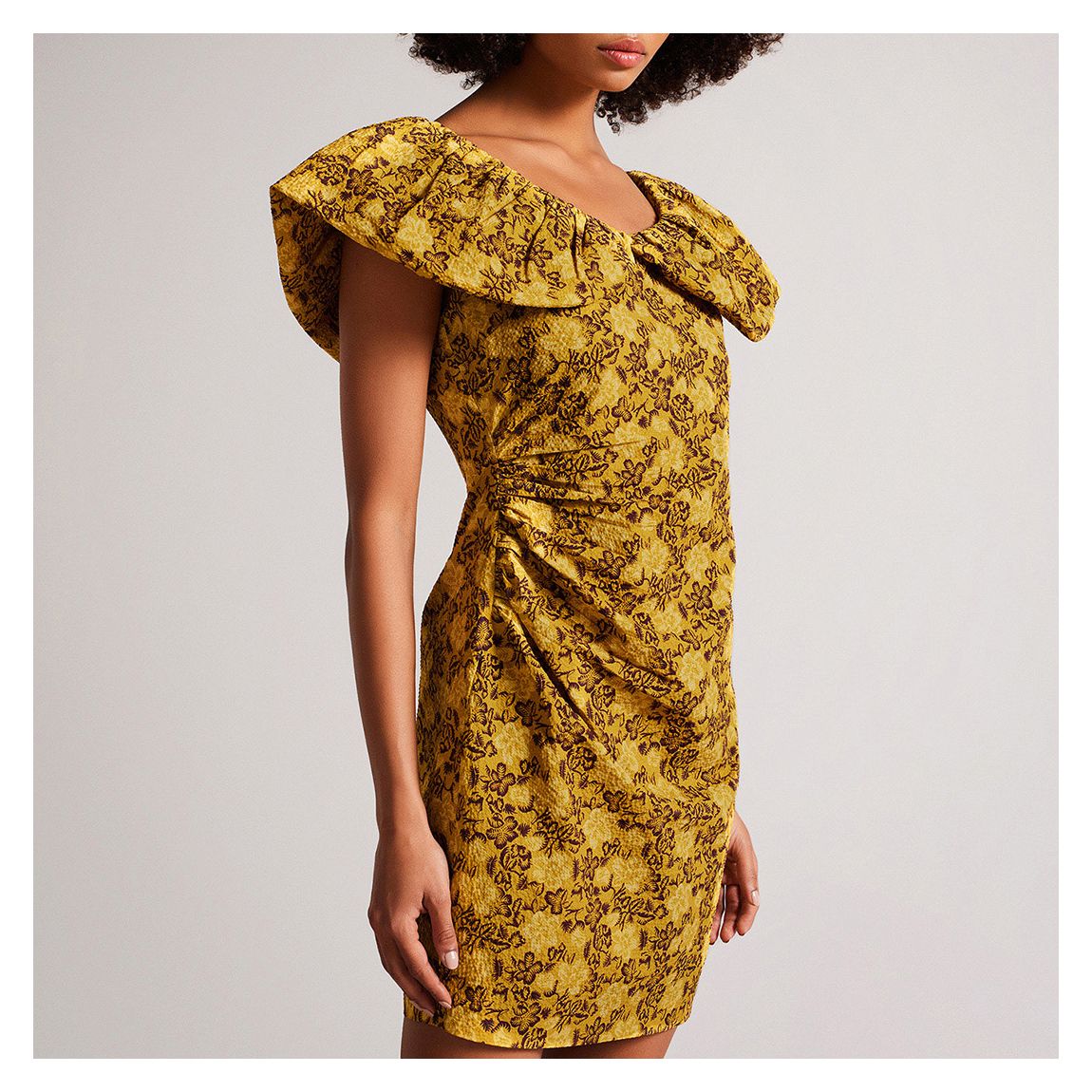 Yellow Ruched Midi Dress main product photo