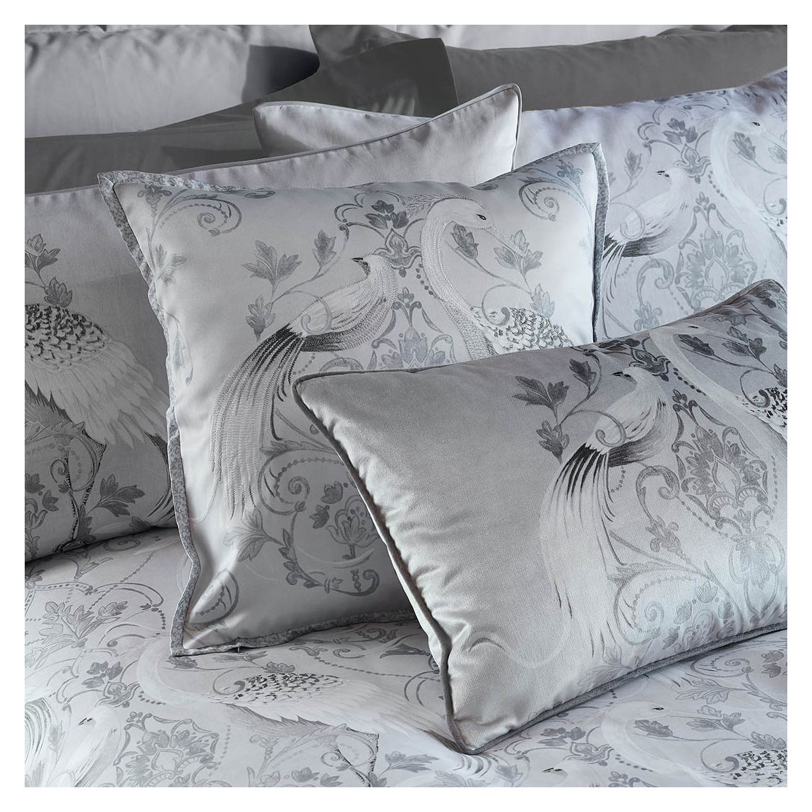Tregaron Embroidered Silver 50x50cm Feather Cushion main product photo