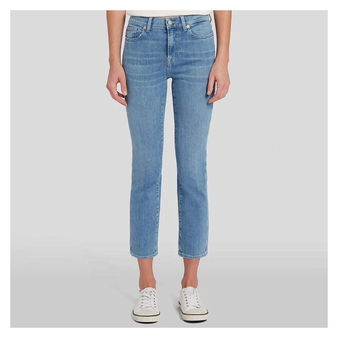 Light Blue Straight Stretch Cropped Jeans main product photo