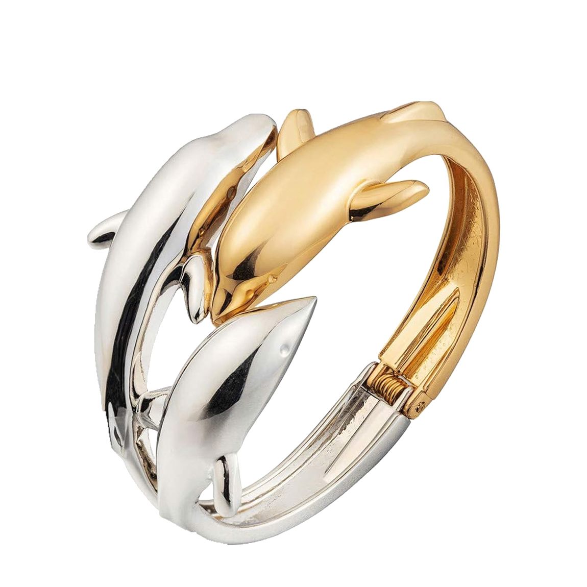 18K Gold & Silver Two Tone Polished Dolphin Bangle main product photo
