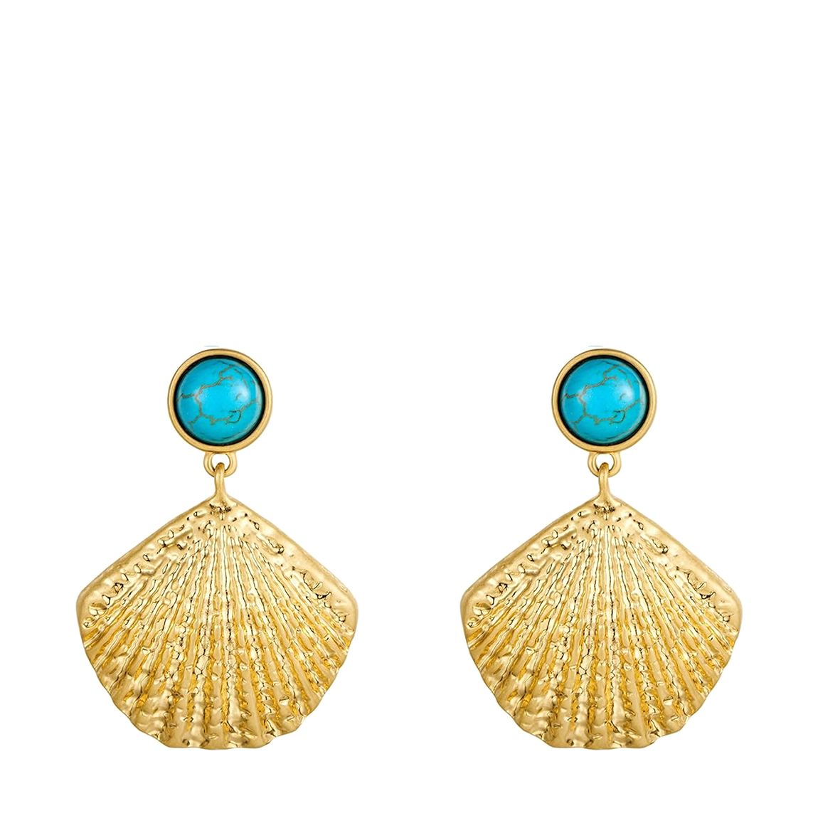 18K Gold Turquoise & Beach Shell Drop Earrings main product photo