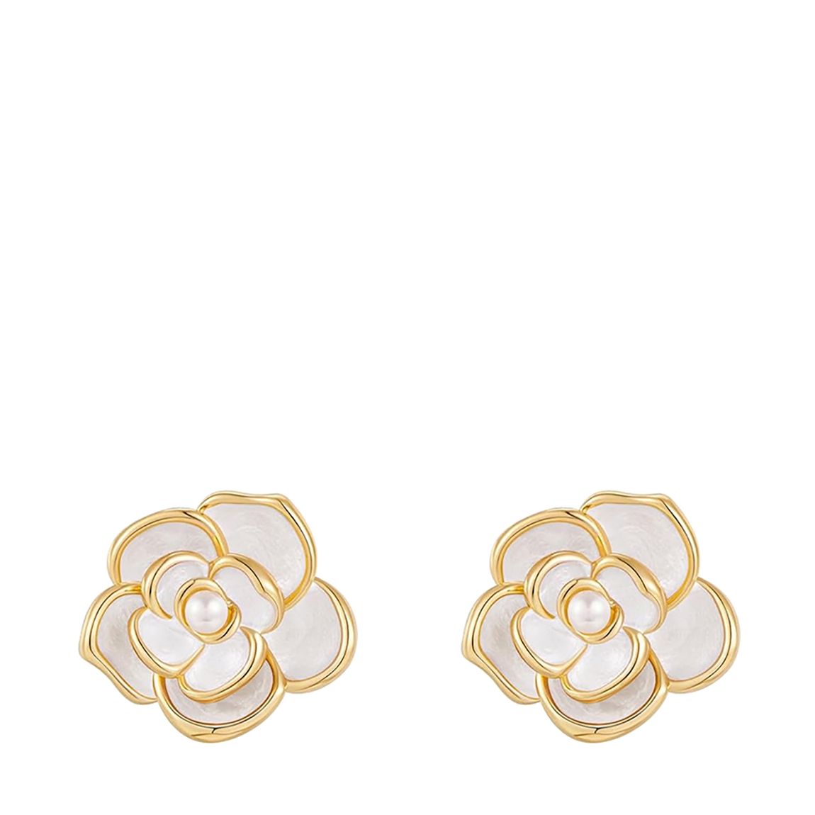 18K Gold White Blooming Pearl Stud Earrings main product photo