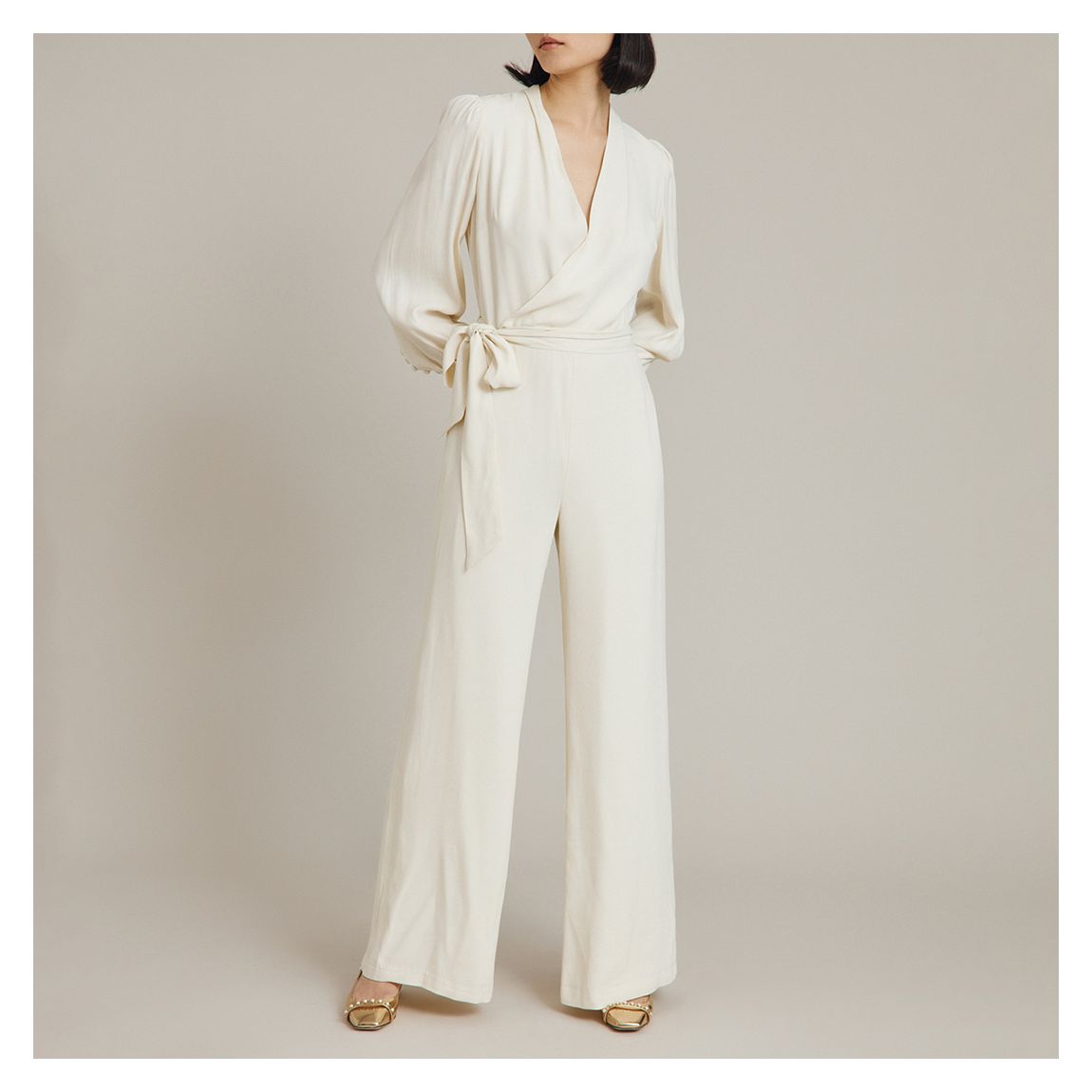 Ecru Olive Tie Waist Jumpsuit main product photo