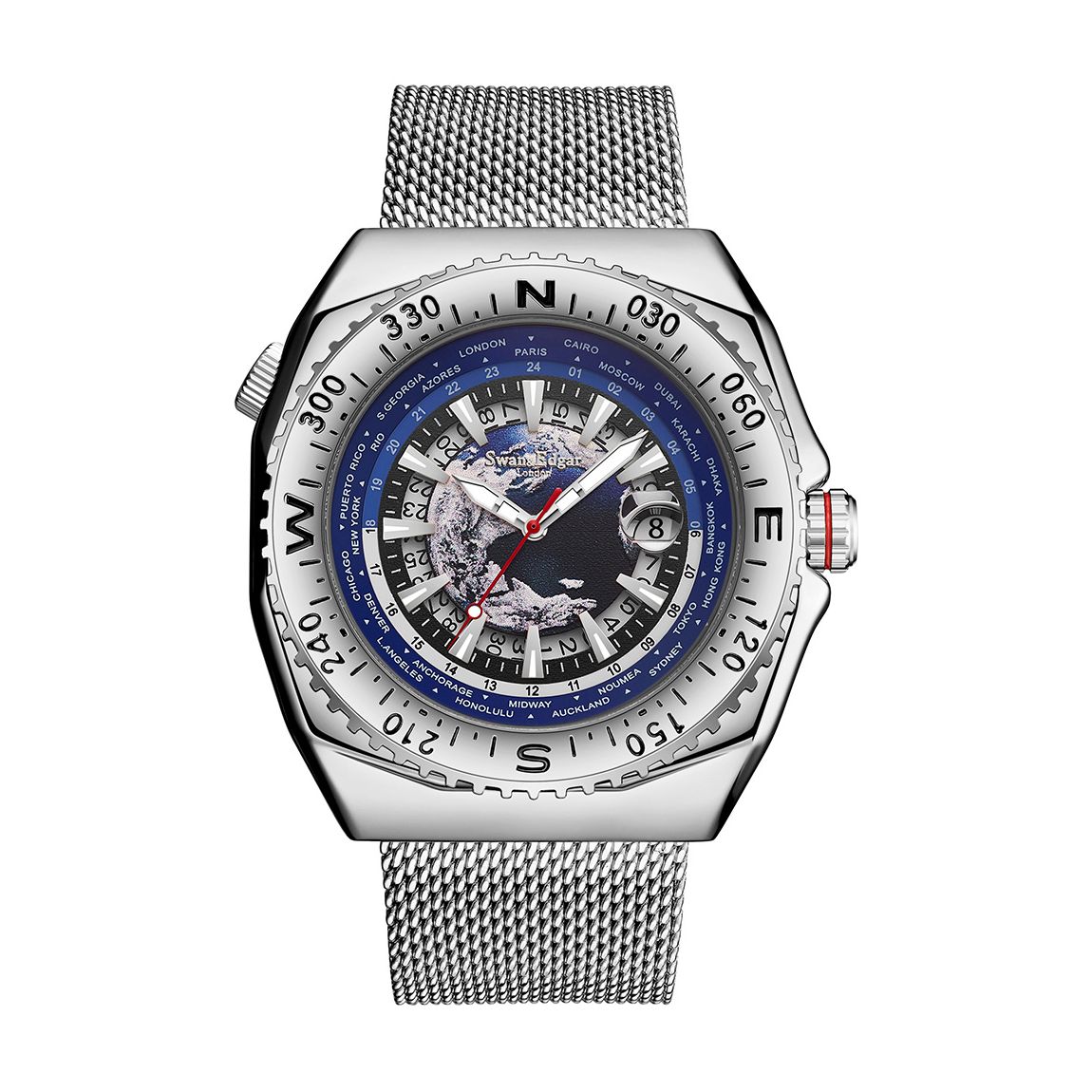 Men's Silver Swan & Edgar World Compass Watch 51mm main product photo