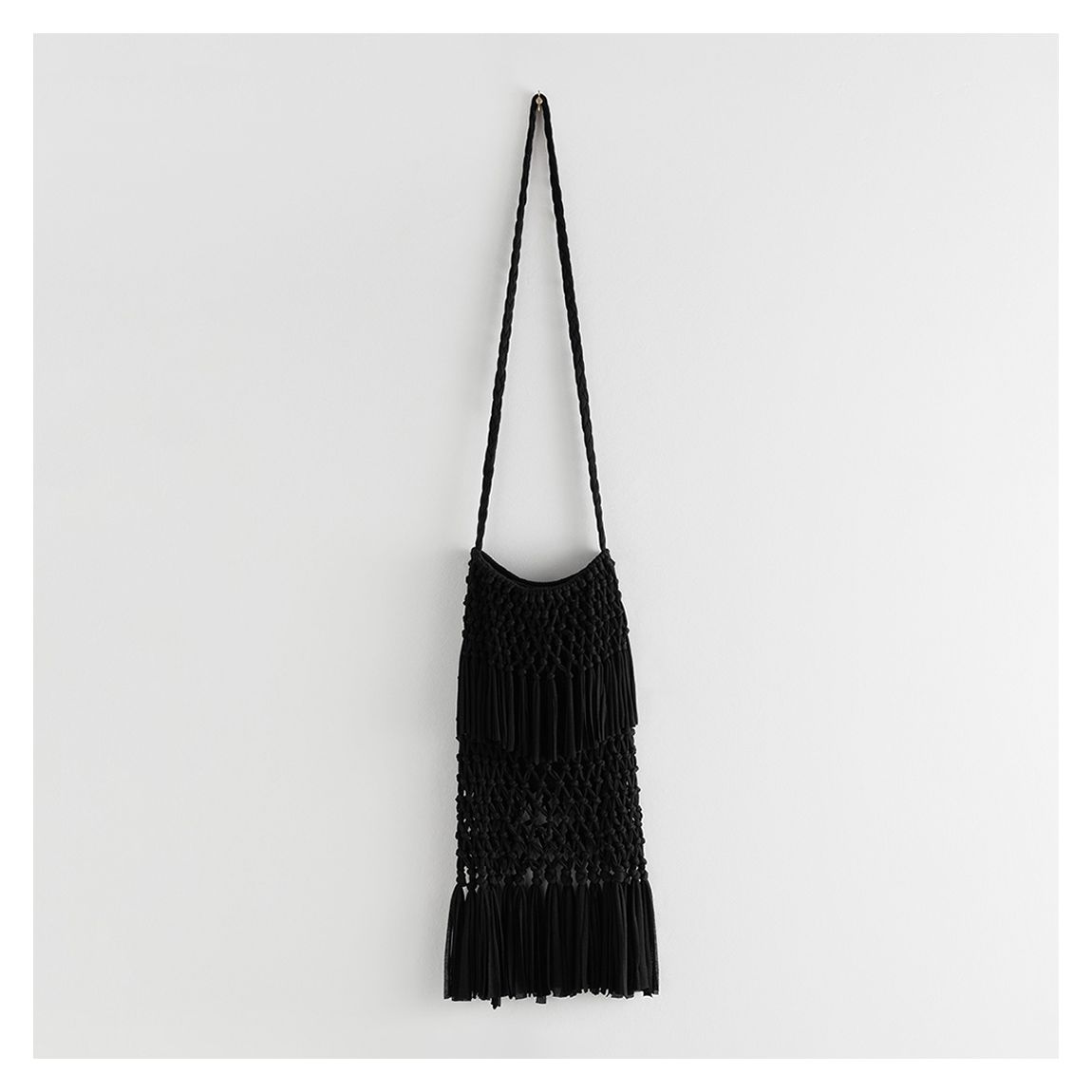 Black Kin Woven Macrame Cotton Tote Bag main product photo