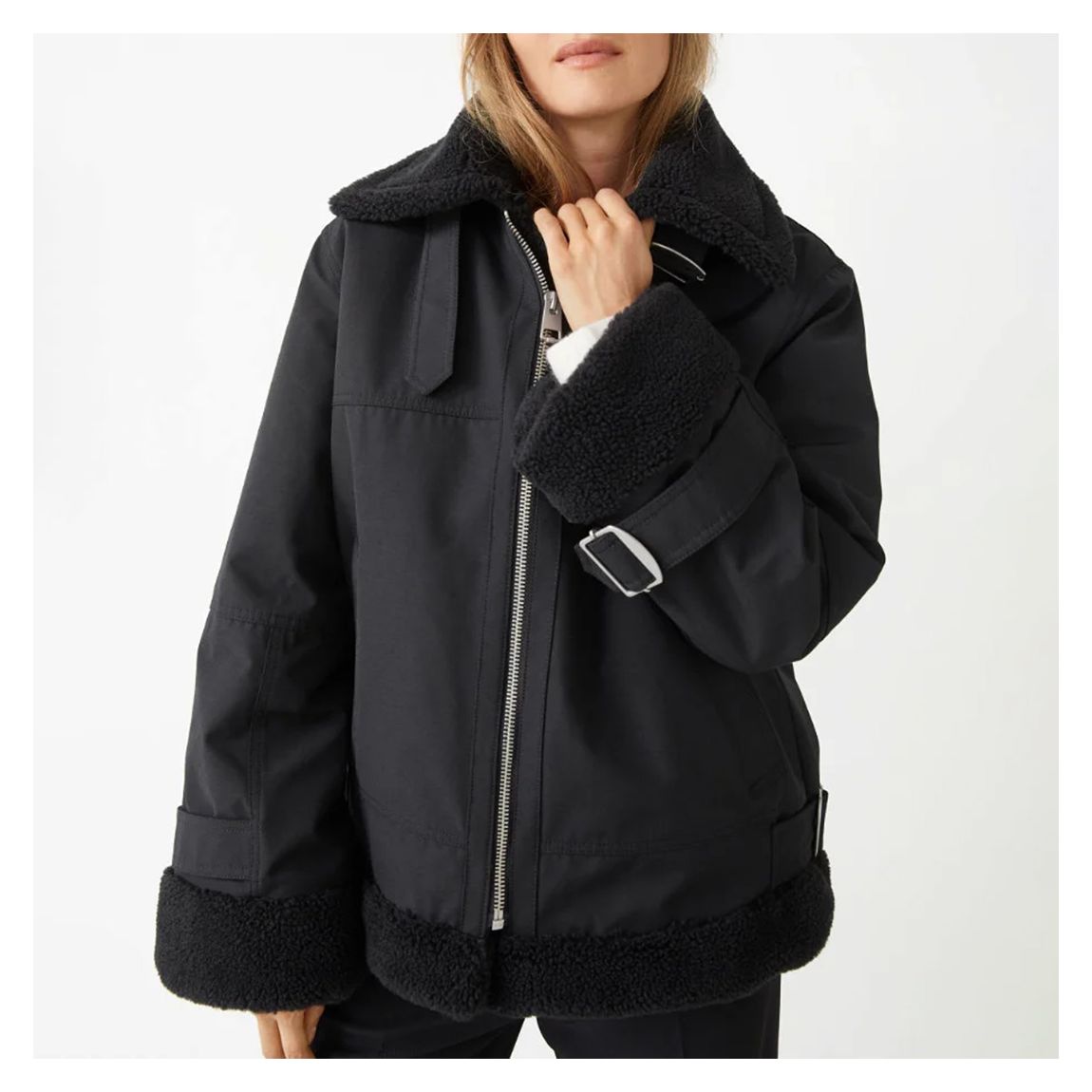 Black Teri Aviator Jacket main product photo