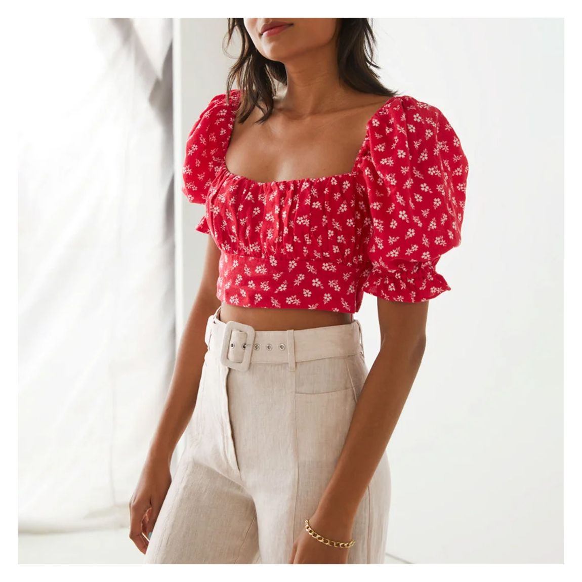 Red Lucia Cropped Linen Top main product photo