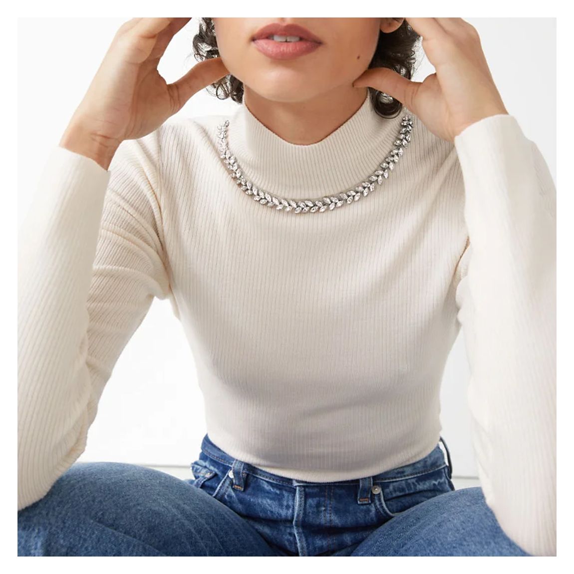 White Farida Necklace Detail Sweater main product photo