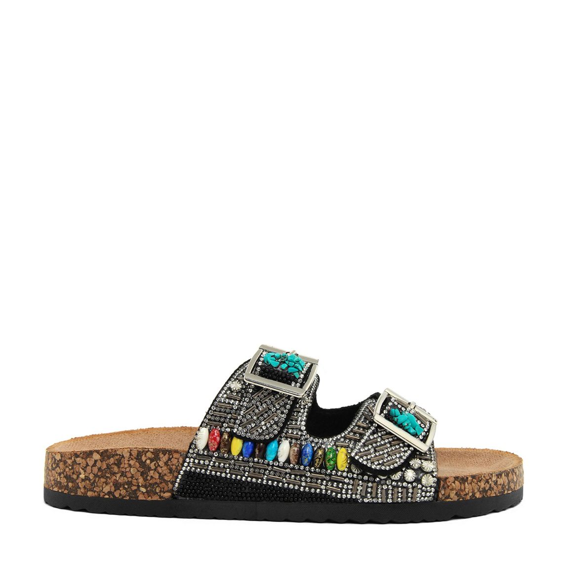 Black Beaded Double Band Flat Sandals main product photo