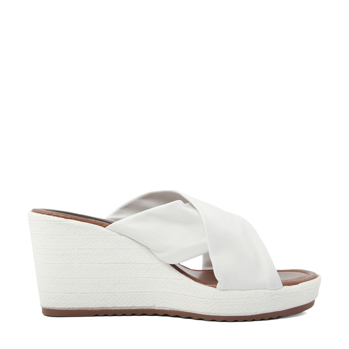 White Leather Crossover Strap Wedge Sandals main product photo