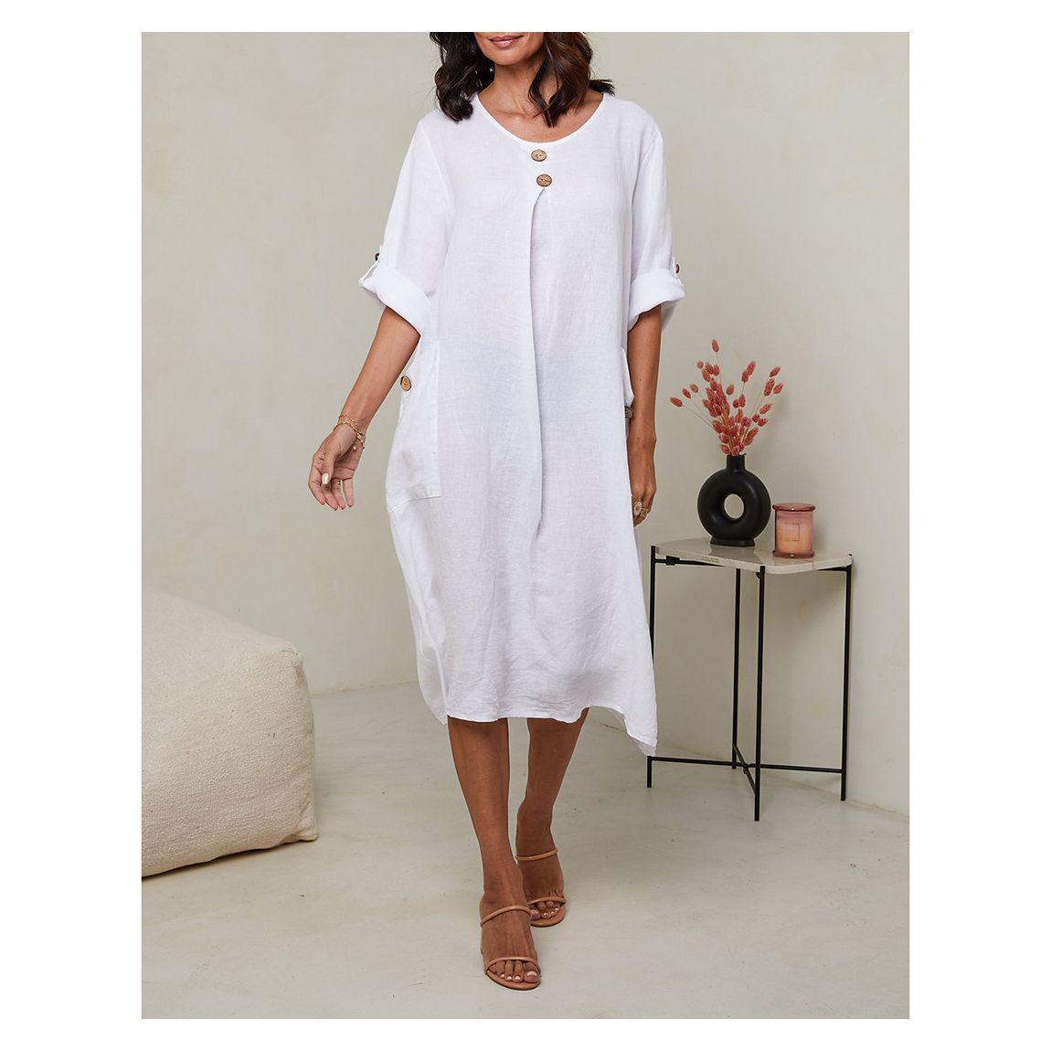 White Linen Midi Dress main product photo