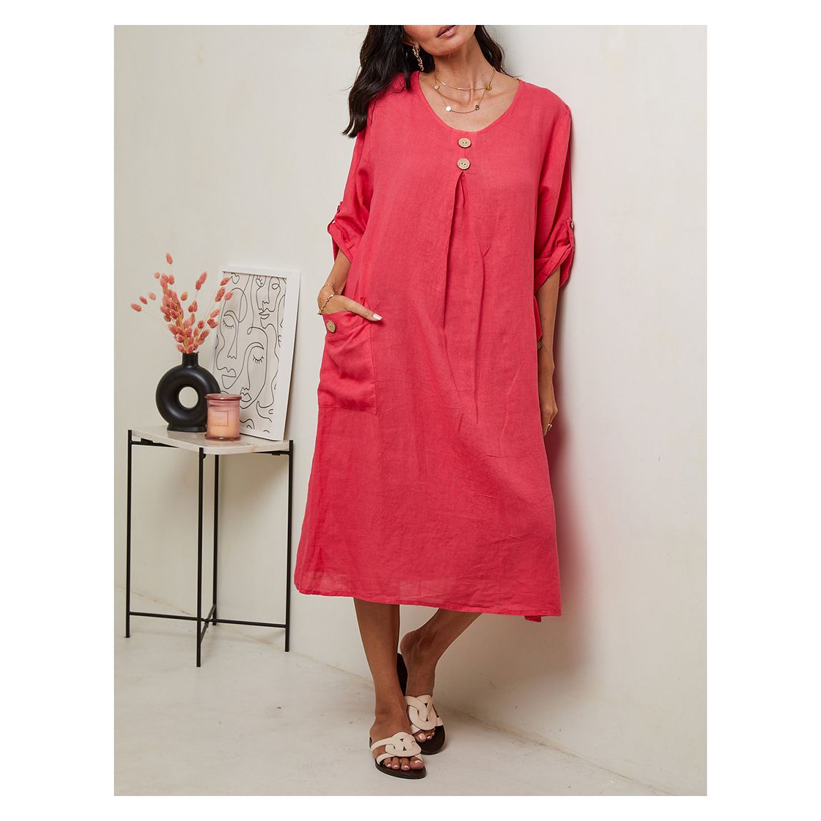 Pink Linen Midi Dress main product photo