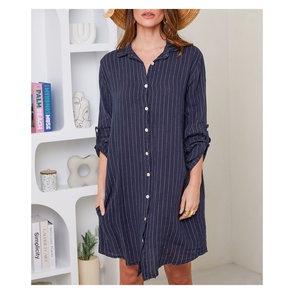 Navy Stripe Linen Mini Dress main product photo