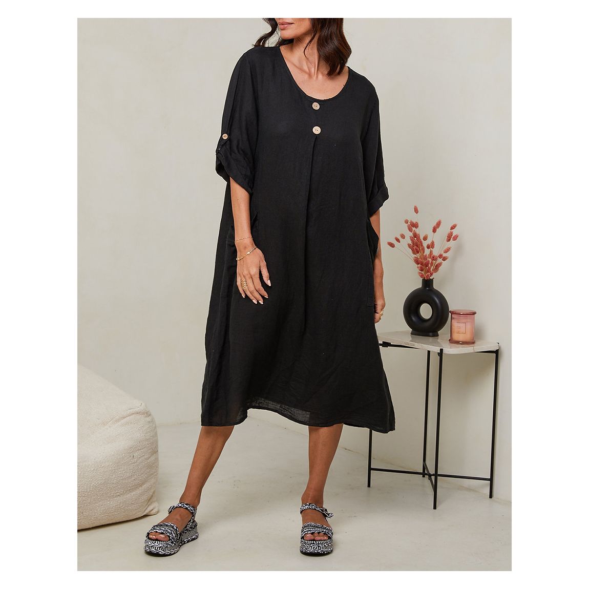 Black Linen Midi Dress main product photo