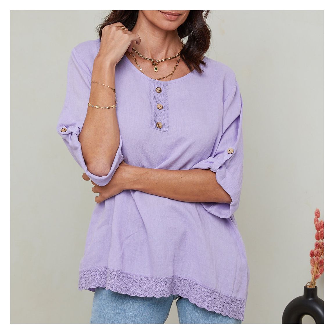 Lilac Button Front Linen Blouse main product photo