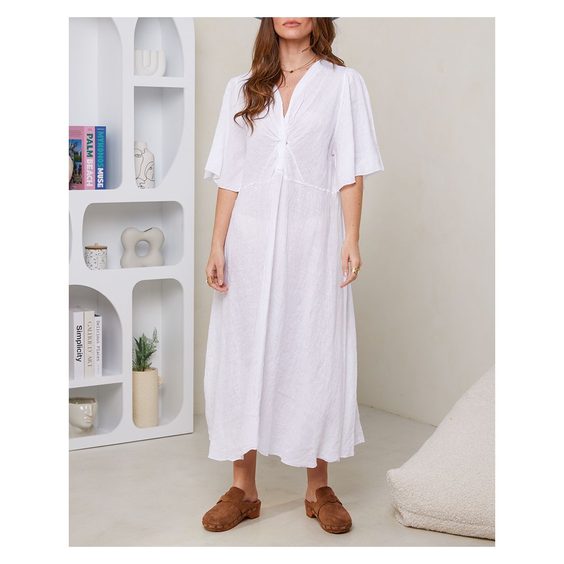 White Linen Midi Dress main product photo