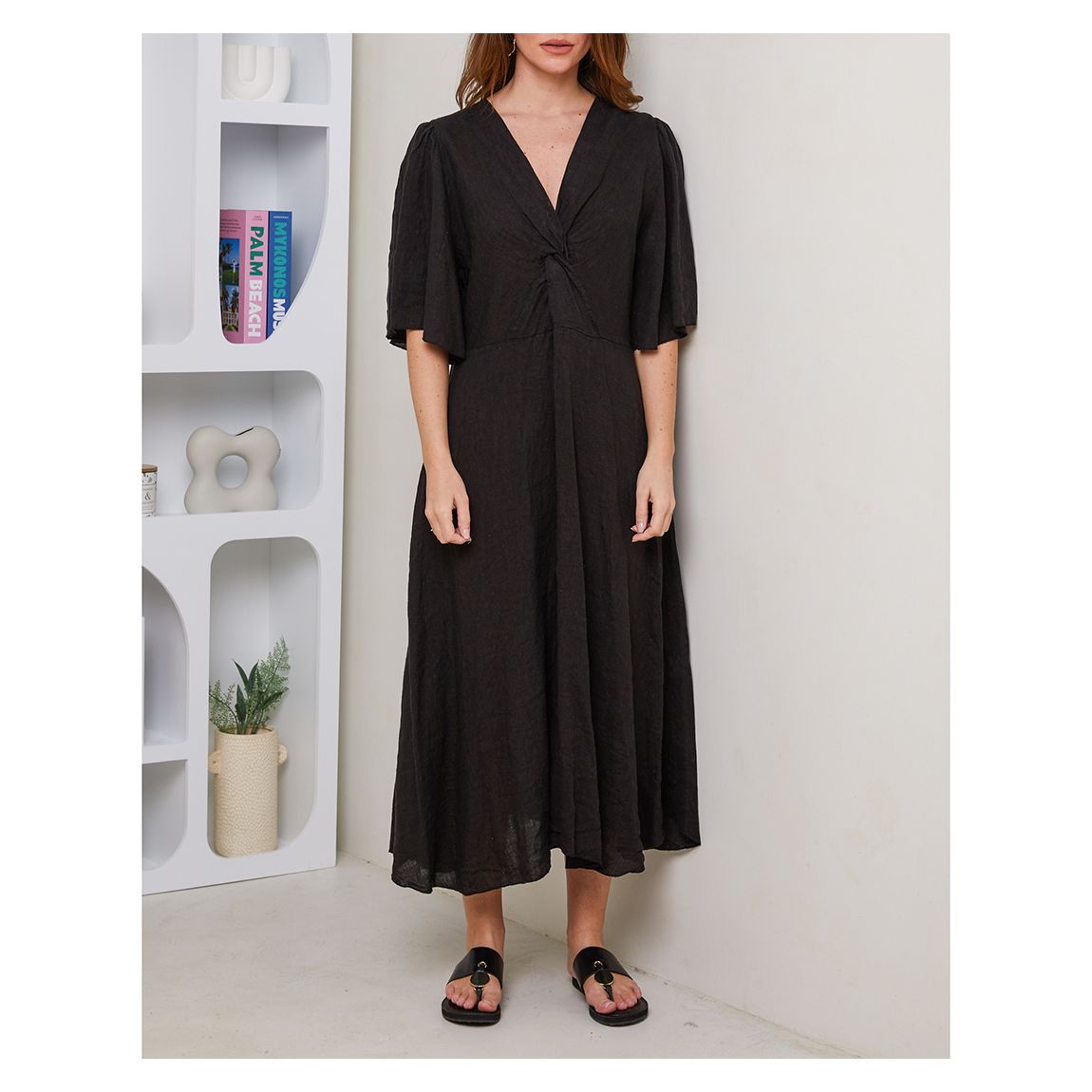 Black Linen Midi Dress main product photo