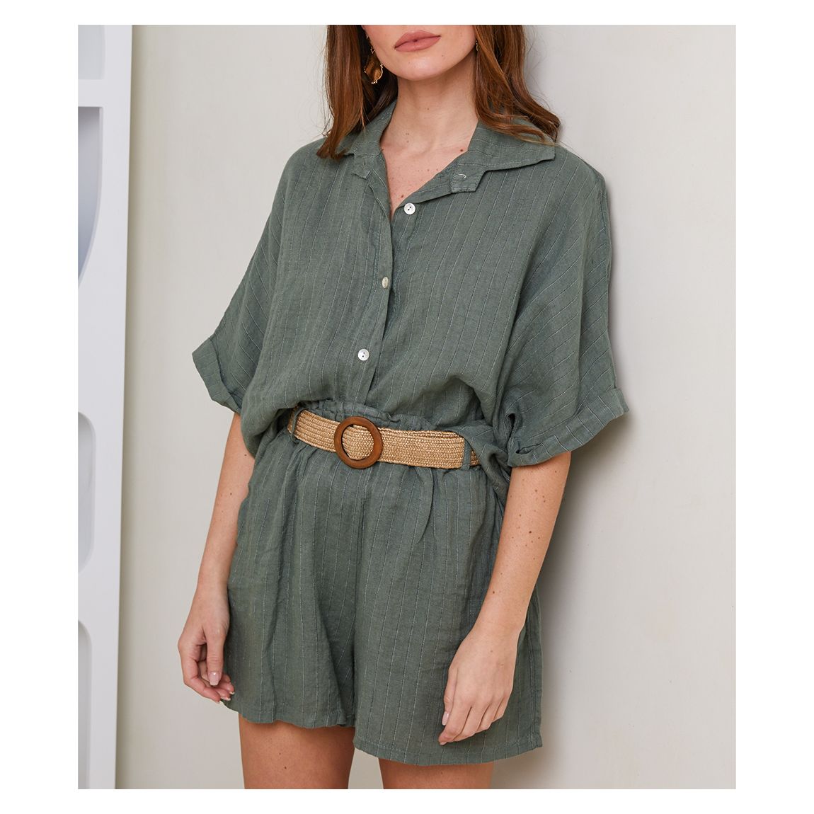 Khaki Stripe Linen Shirt main product photo