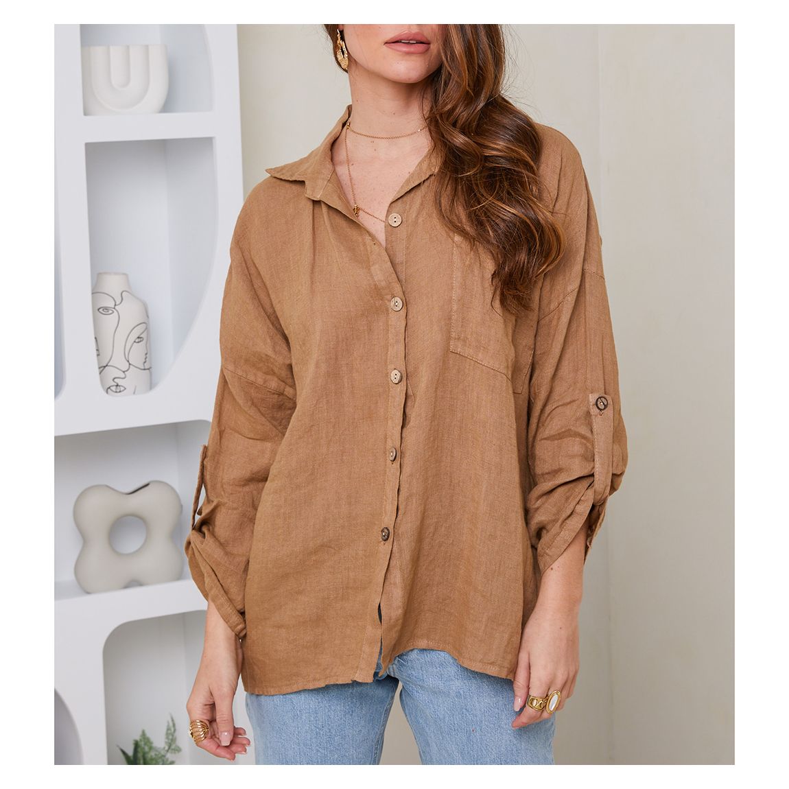 Brown Button Linen Shirt main product photo
