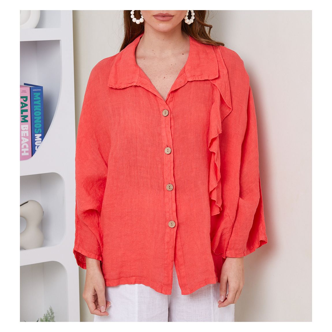 Coral Long Sleeve Linen Top main product photo