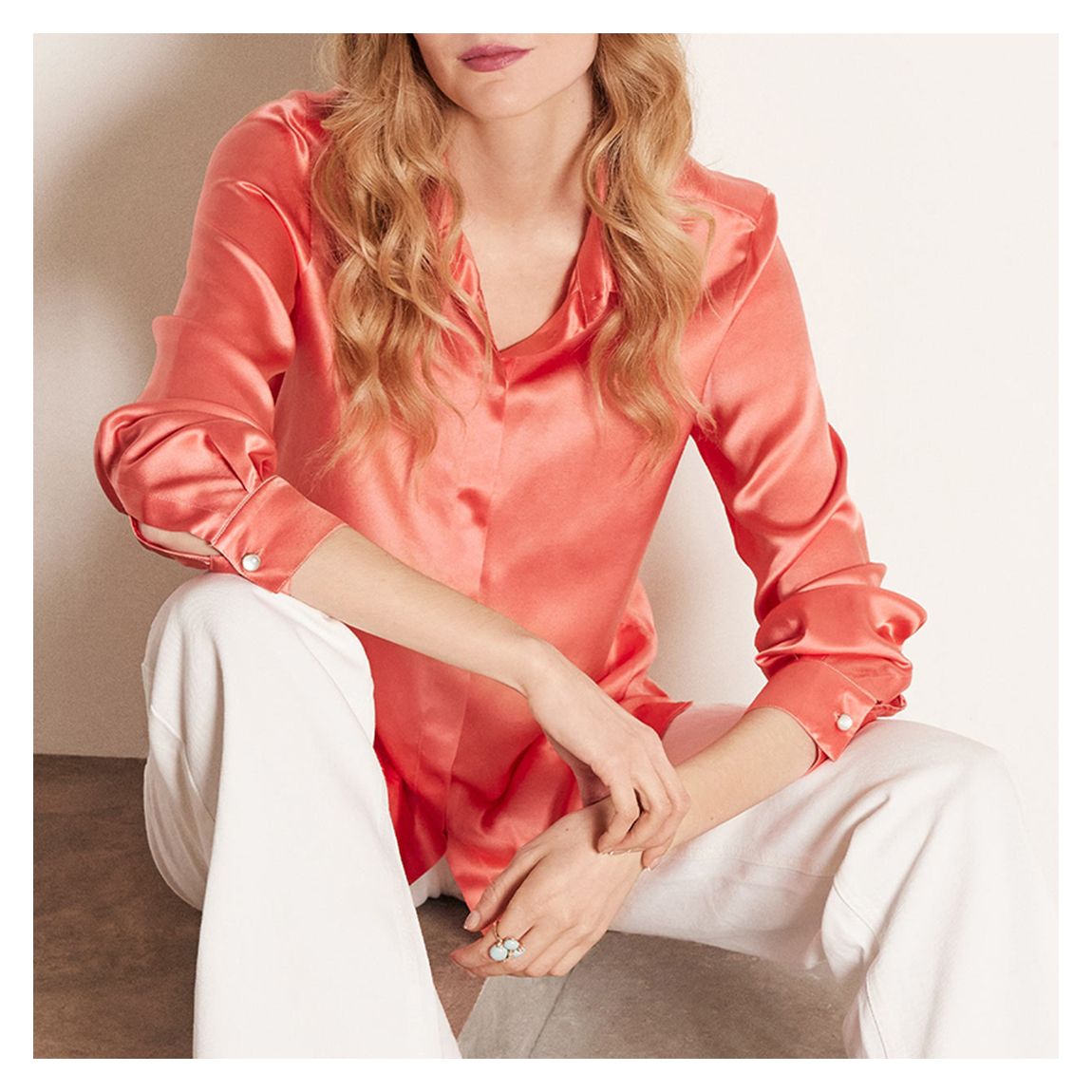 Coral Pink Liberty Satin Silk Shirt main product photo