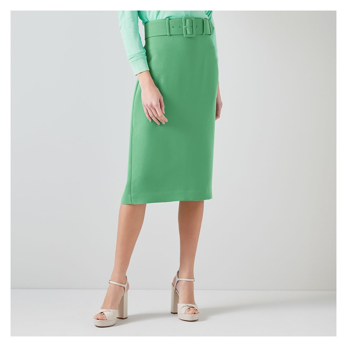 Green Tabitha Belted Midi Skirt main product photo