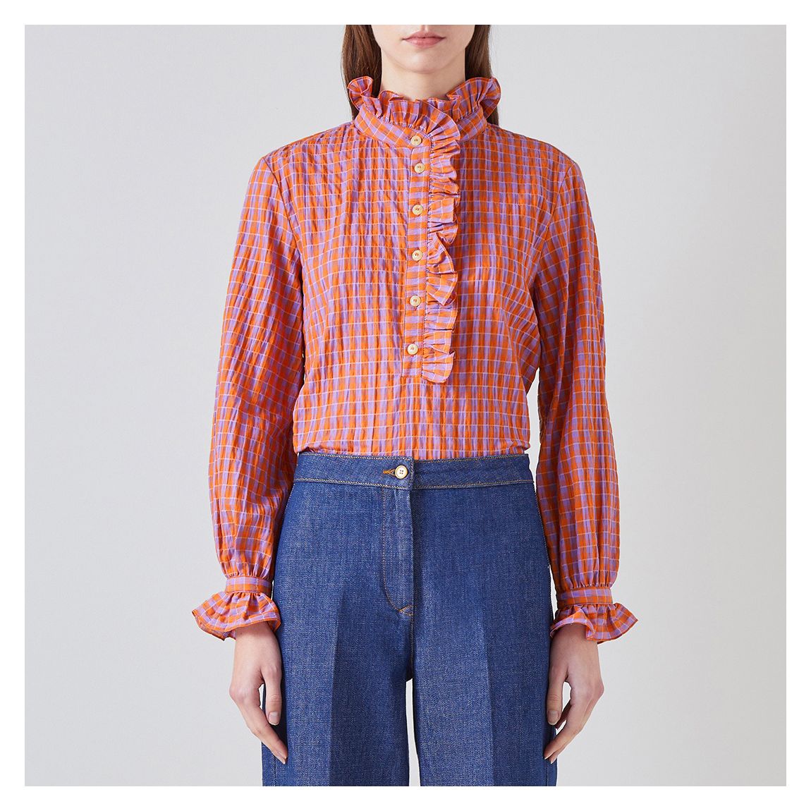 Red Camille Check Cotton Blend Shirt main product photo