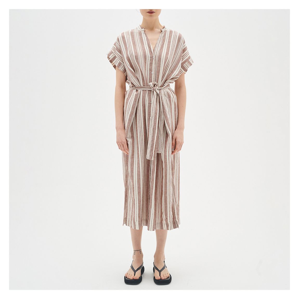 Brown Linen Blend Shirt Dress main product photo