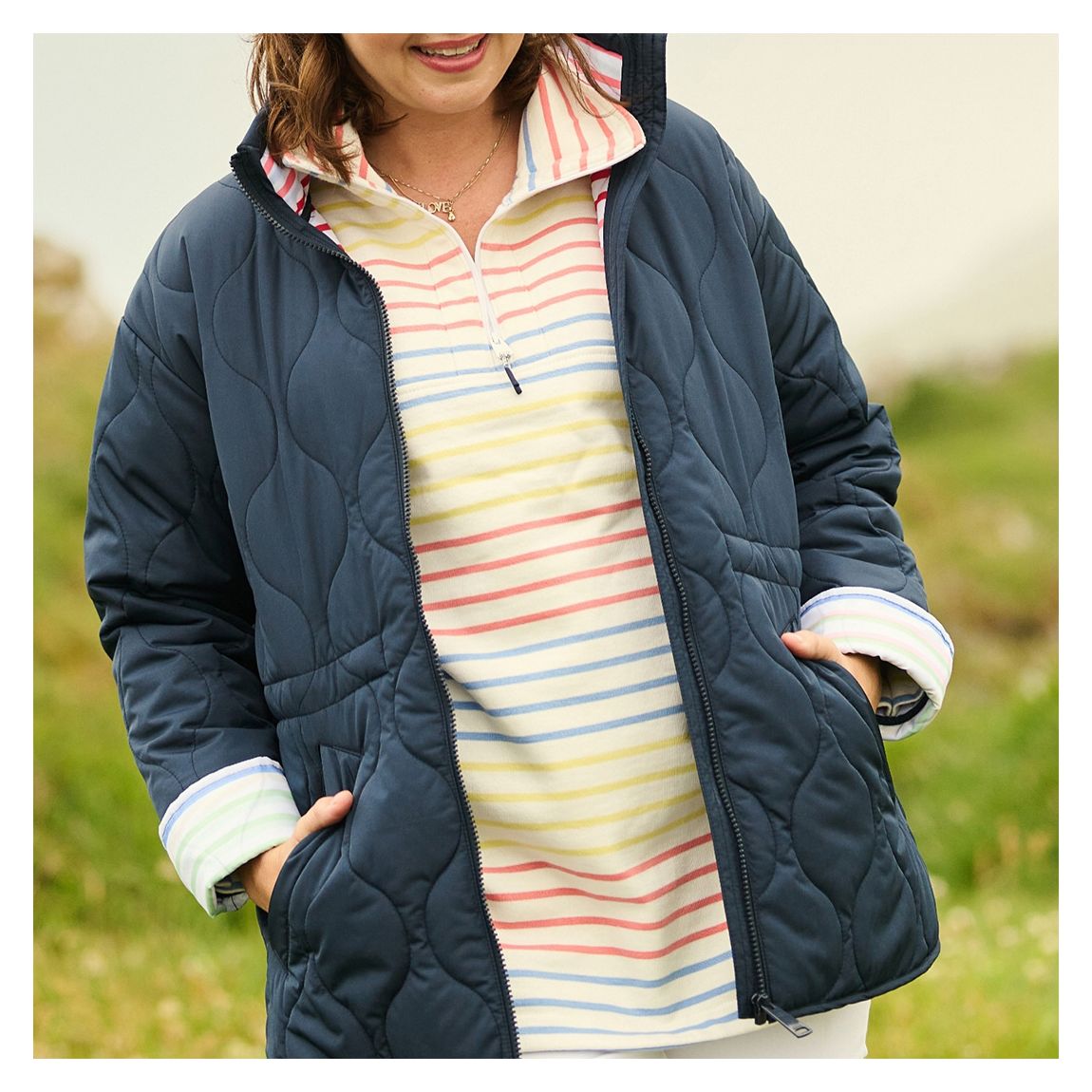 Navy Courcelle Quilted Jacket main product photo