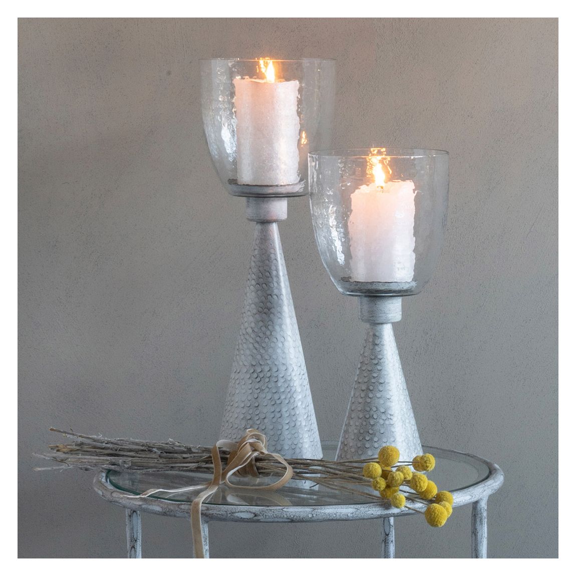 Sandbanks Iron and Hammered Glass Hurricane Small 36cm Table Chalk White main product photo
