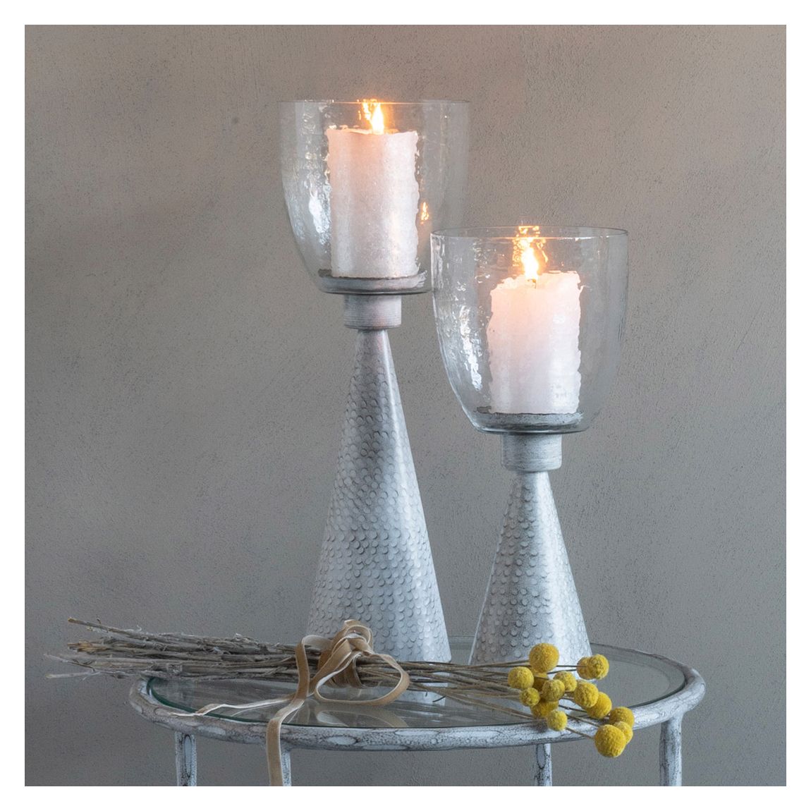 Sandbanks Iron and Hammered Glass Hurricane Large 45cm Table Chalk White main product photo