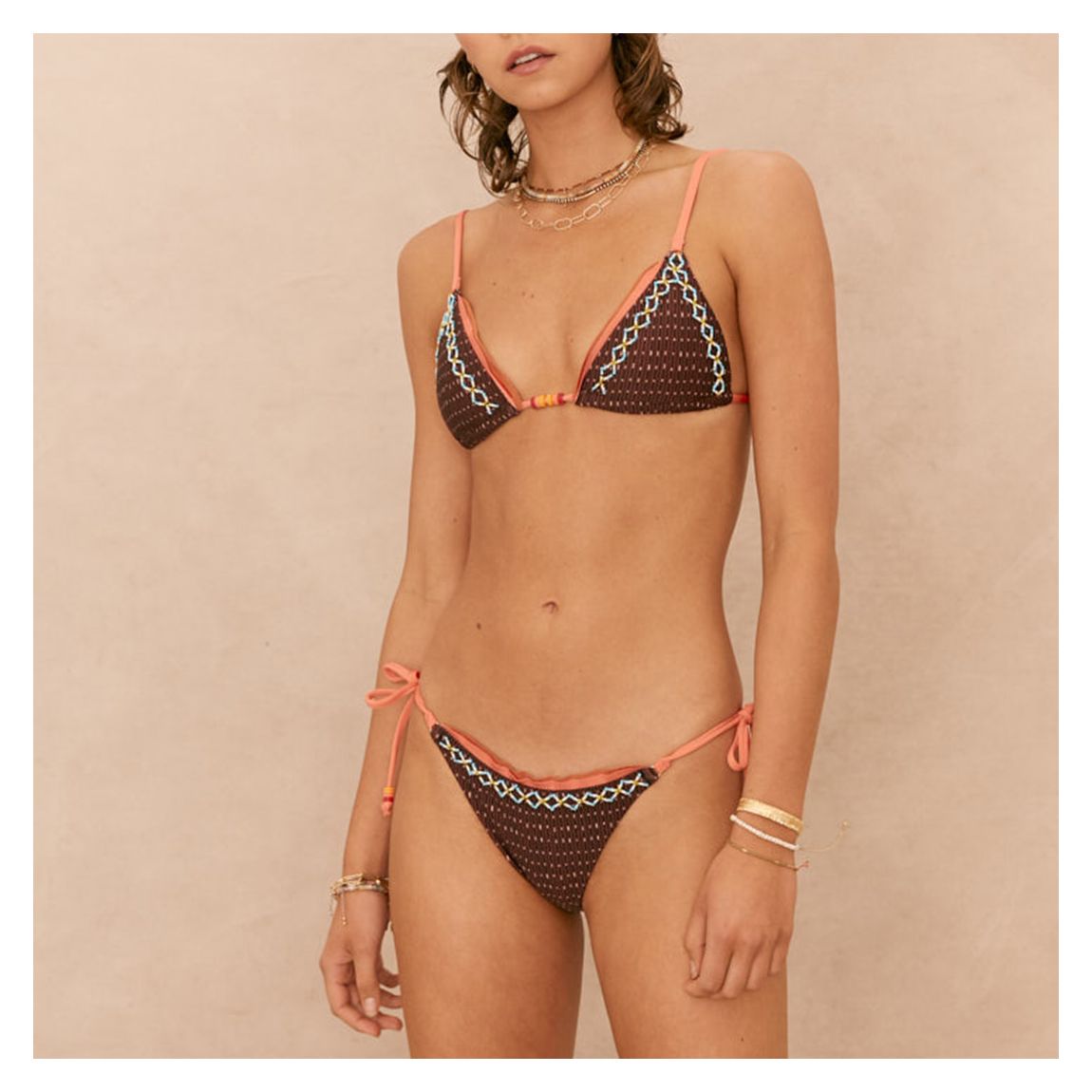 Brown Beaded Paz Bikini Top main product photo