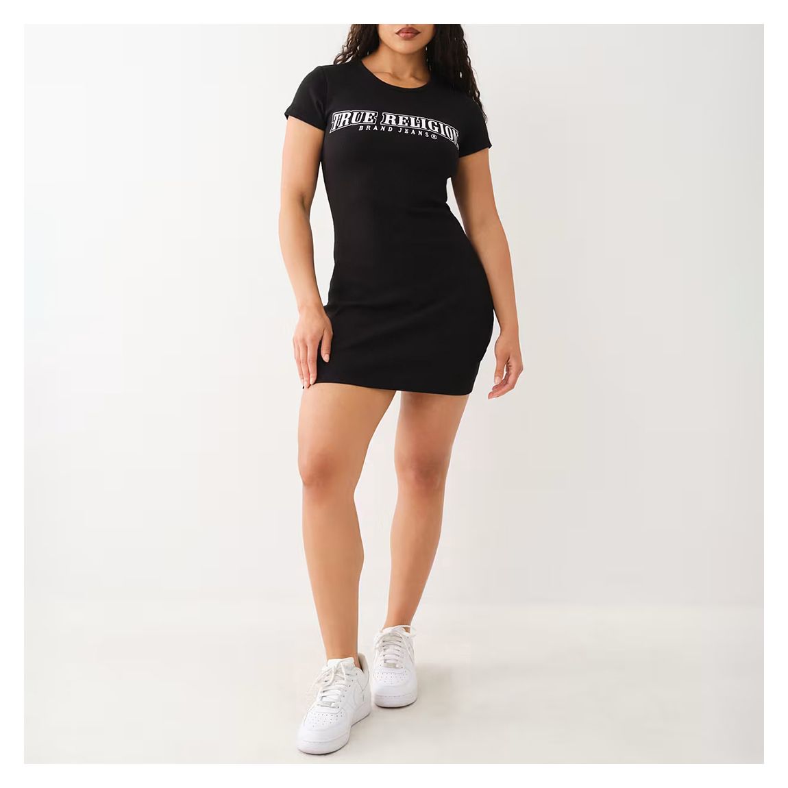 Black Ribbed Cotton Blend Mini T-Shirt Dress main product photo