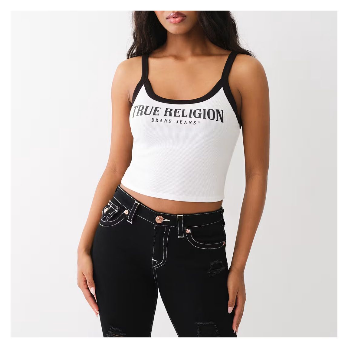White Contrast Ribbed Cami Tank Top main product photo