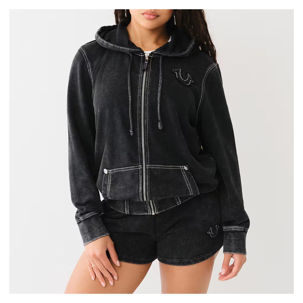 Black Zip Up Cotton Blend Hoodie main product photo