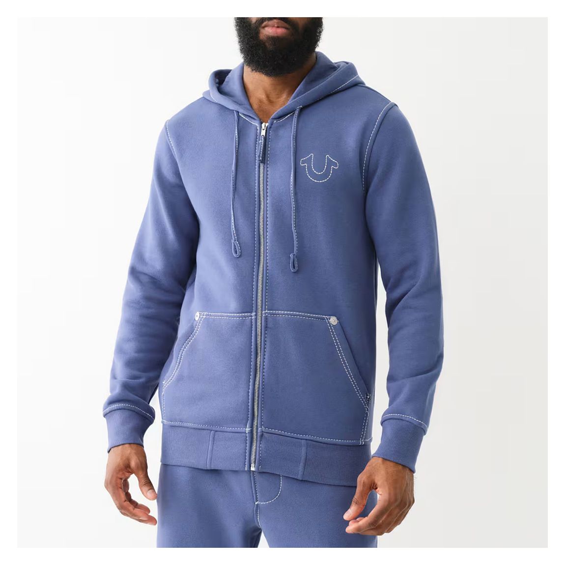 Blue Zip Up Cotton Blend Hoodie main product photo