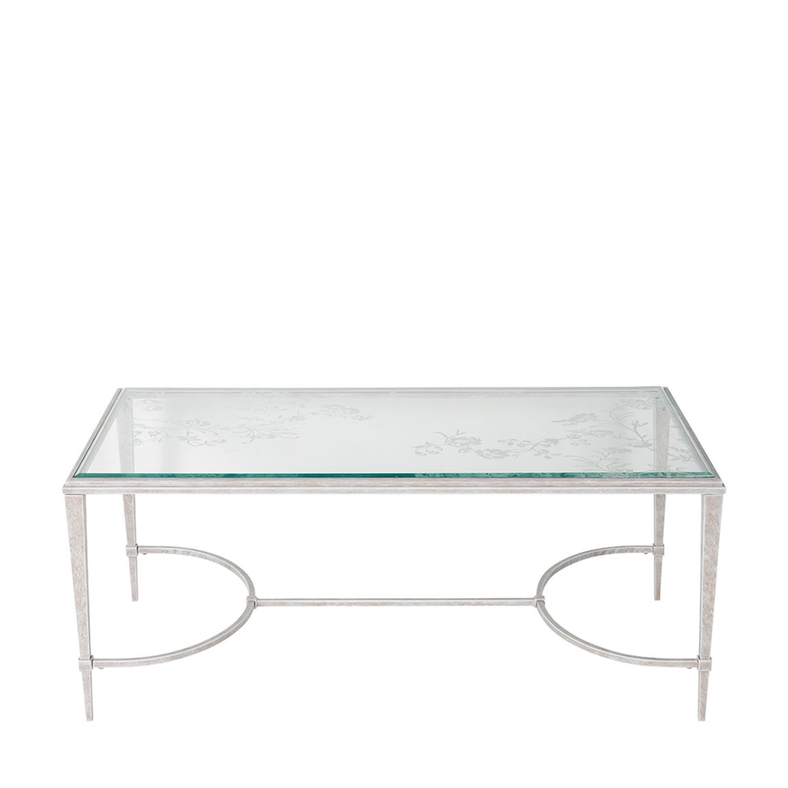 Laura Ashley Aria Etched Glass Distressed White Iron Coffee Table main product photo
