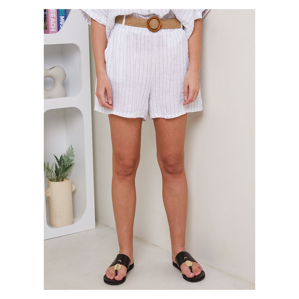 White Linen Stripe Short main product photo