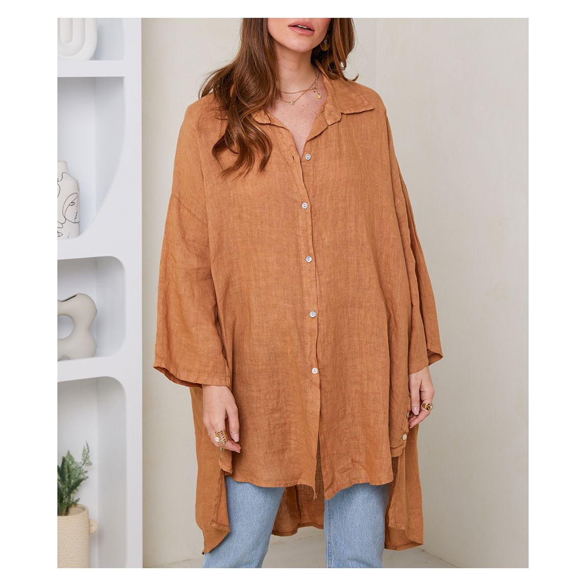 Camel Linen Oversized Shirt main product photo