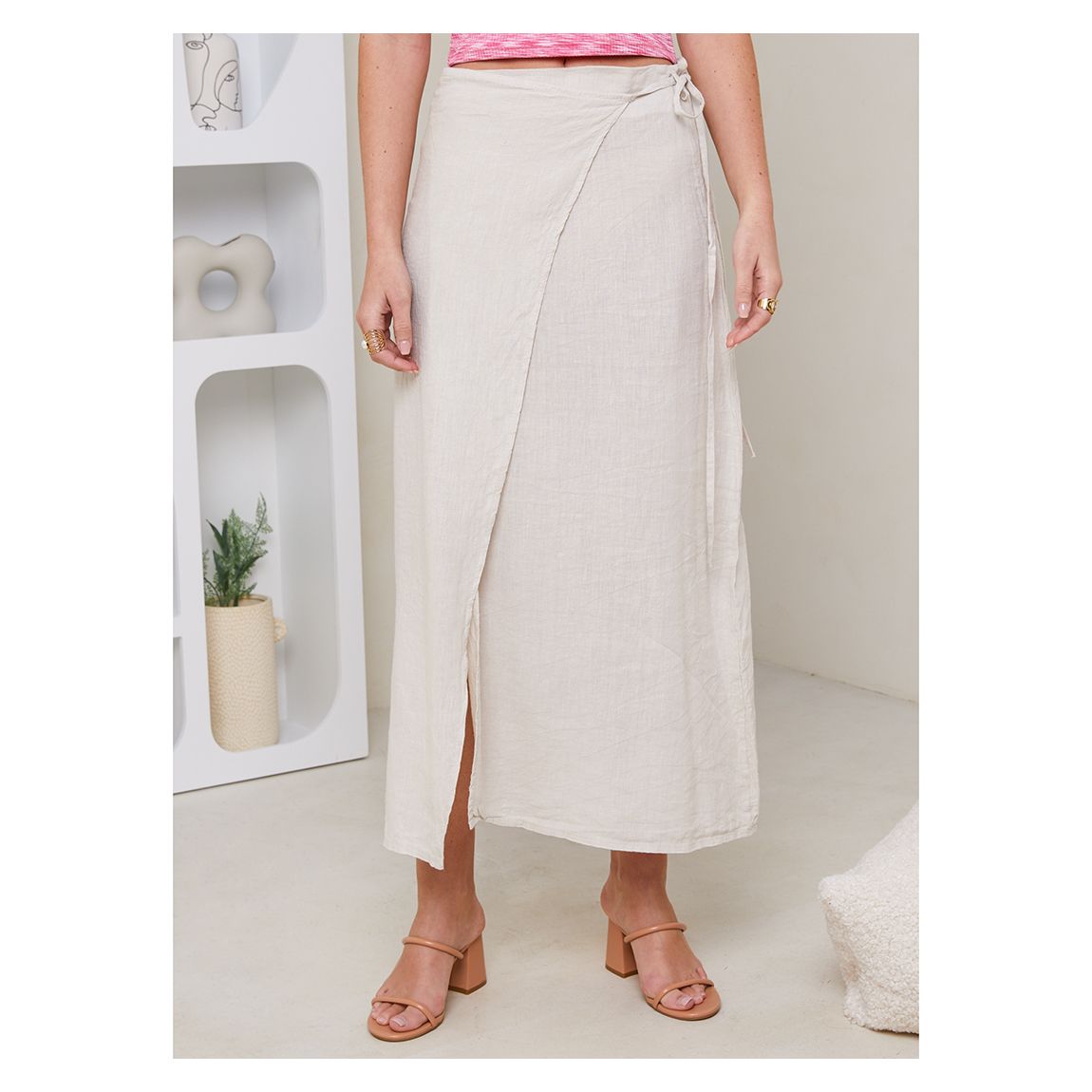 Beige Linen Tie Skirt main product photo