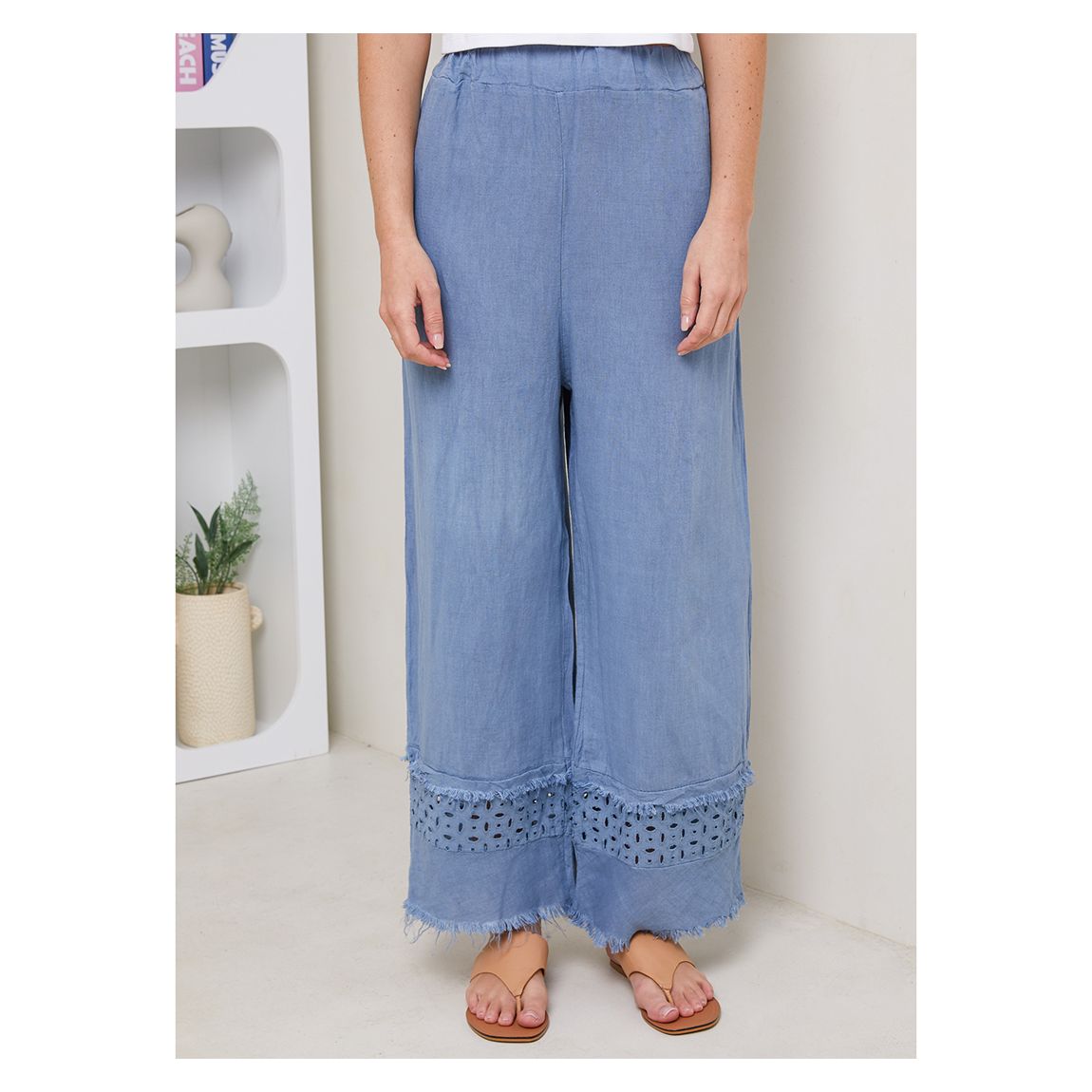 Blue Linen Embroidered Trouser main product photo
