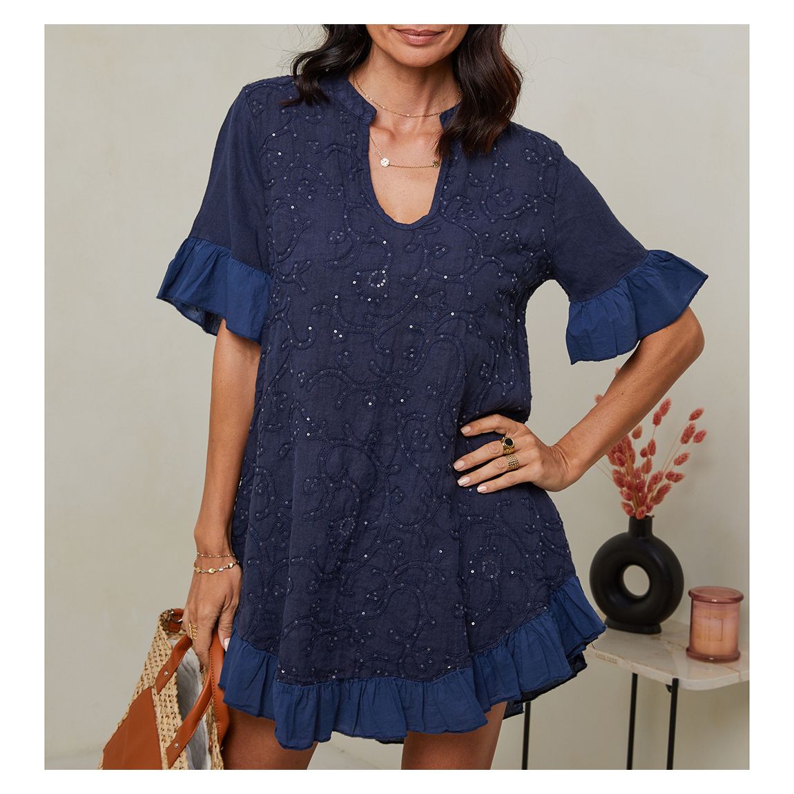 Navy Linen Twill Dress main product photo