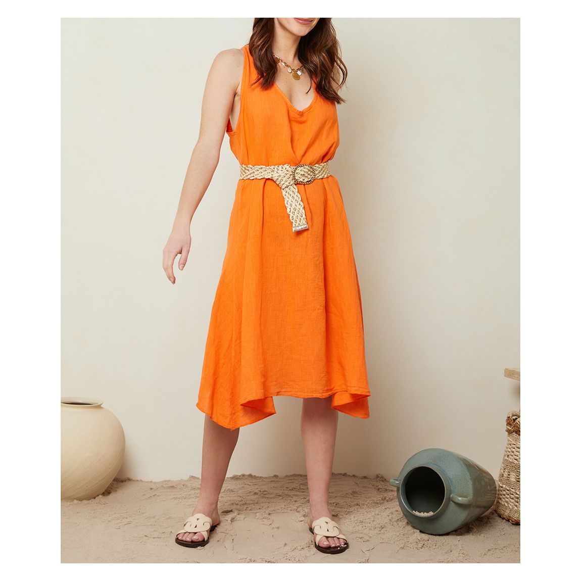 Orange Linen Scoop Dress main product photo