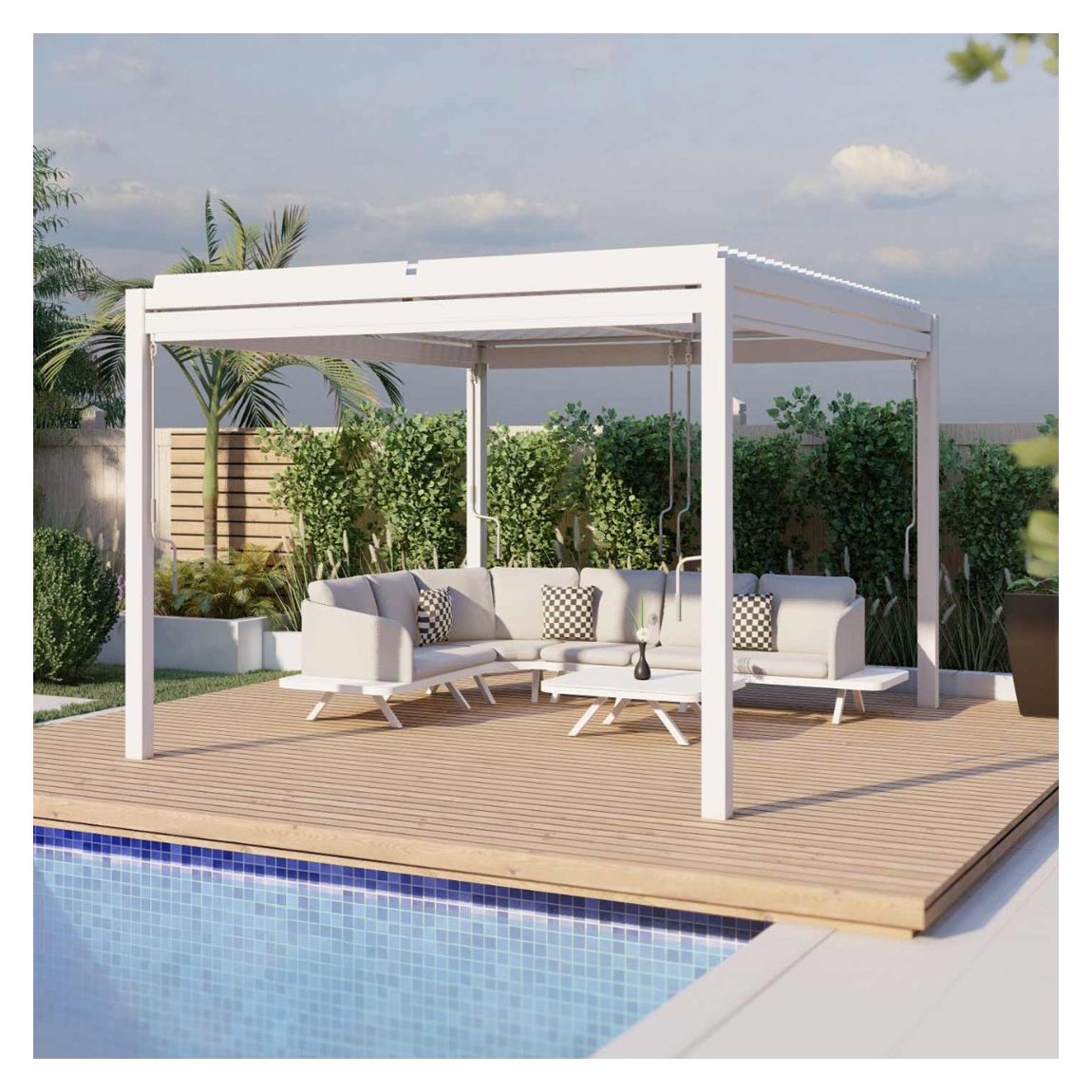 SAVE £850 - Assembly included, Como Pergola Aluminium Square 30x30 with 4 Drop Sides, White main product photo