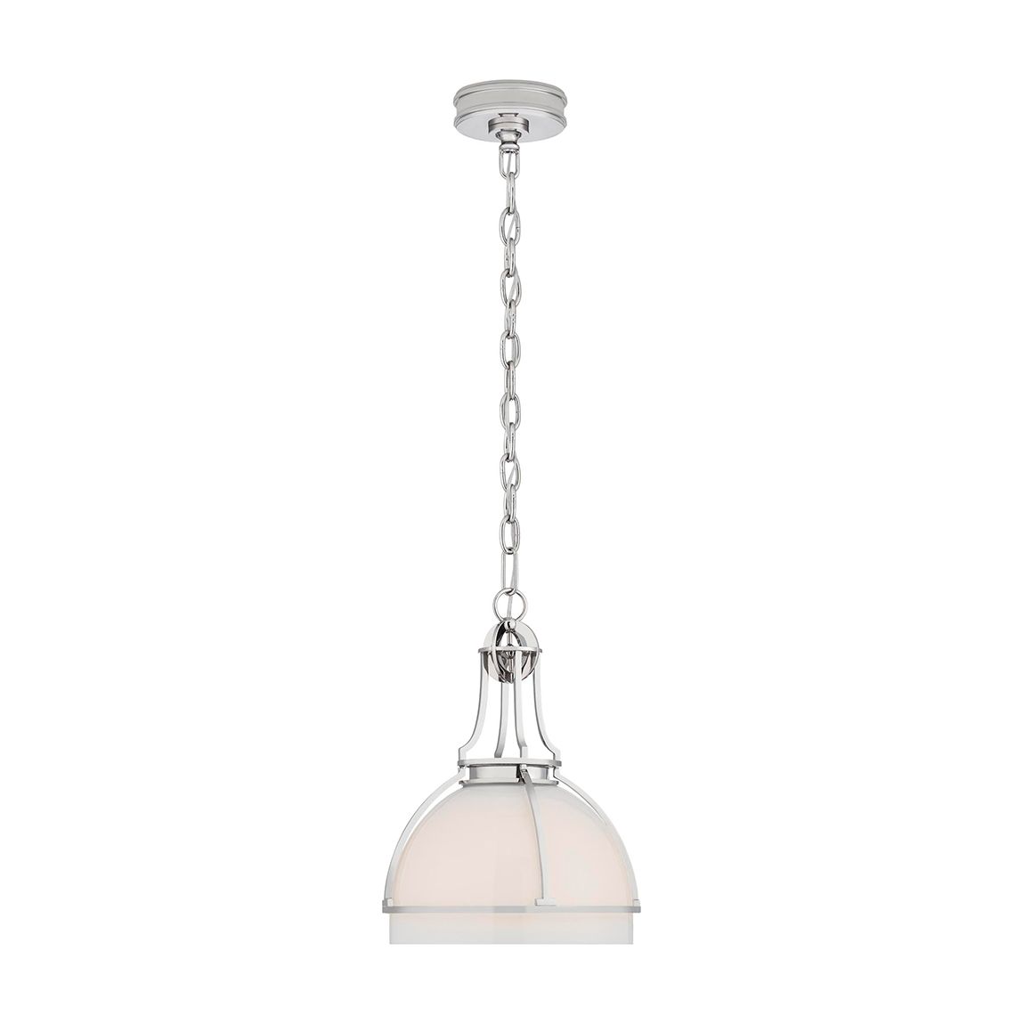 Gracie Medium Dome Pendant in Polished Nickel with White Glass main product photo