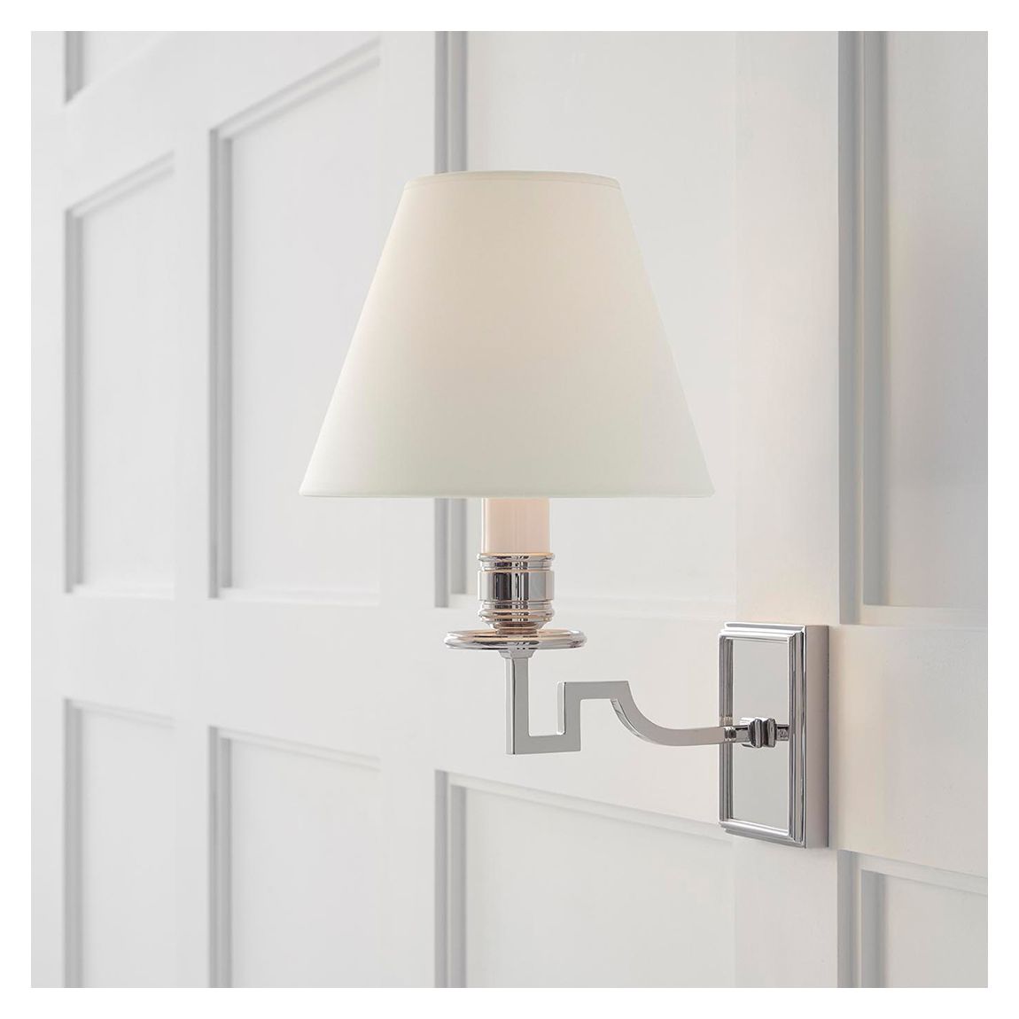 Dean Single Arm Sconce in Polished Nickel with Linen Shade main product photo