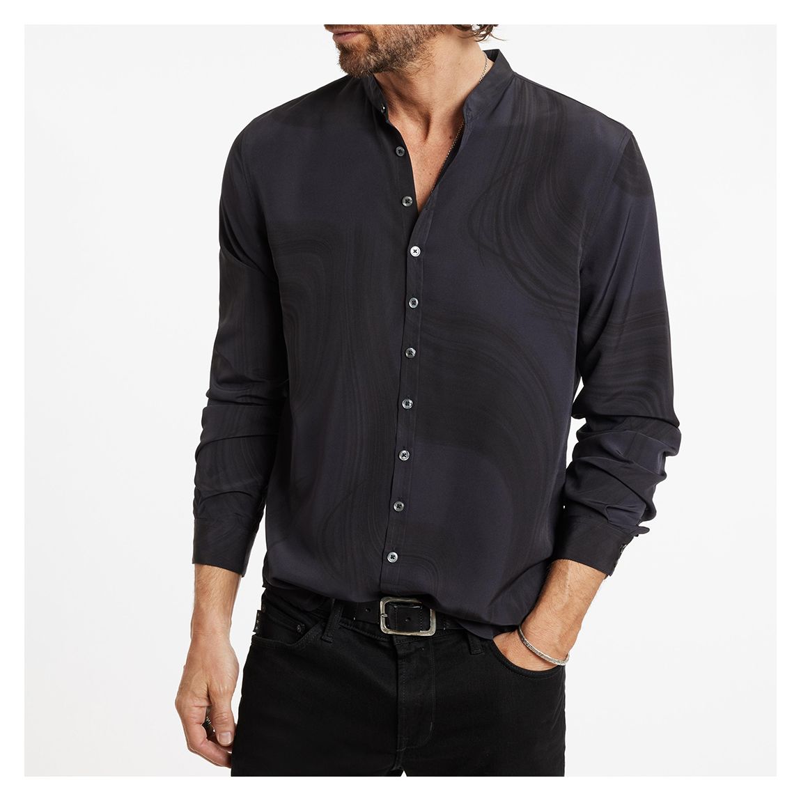 Charcoal Band Collar Printed Shirt main product photo